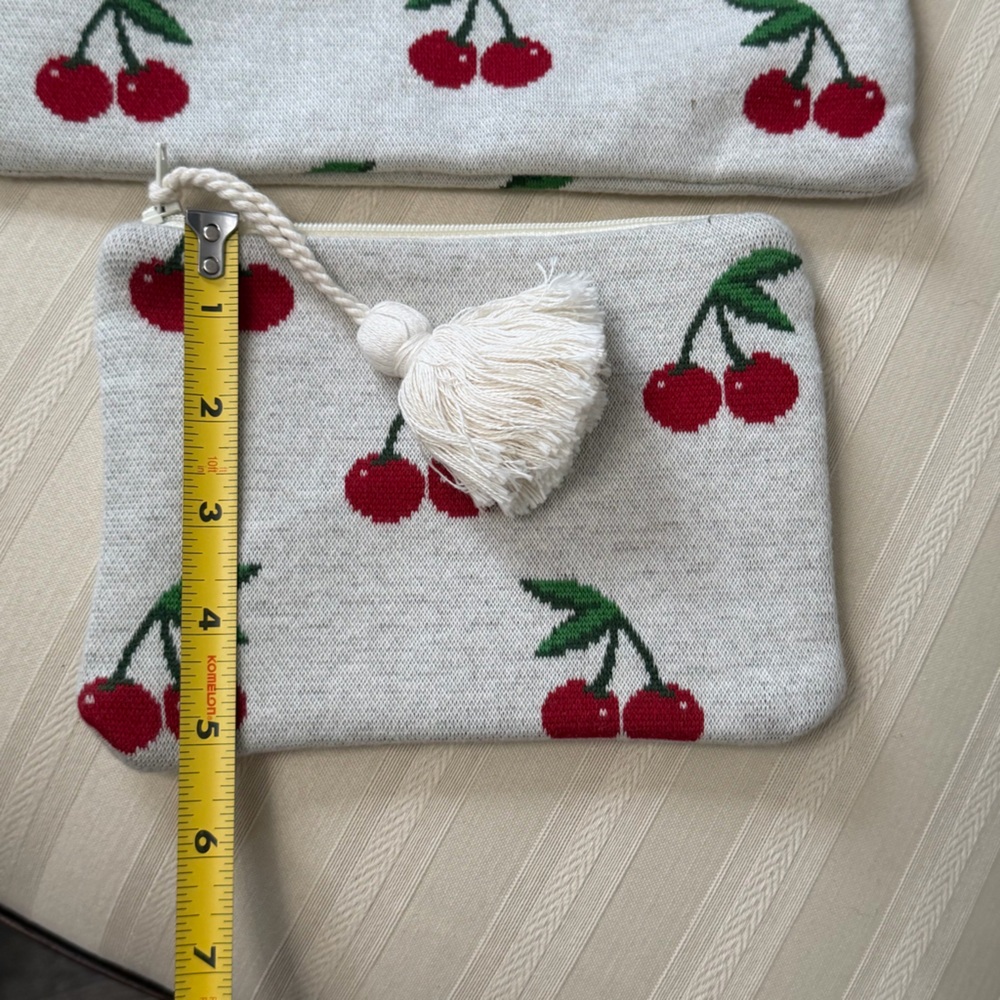 Cherry Patterned Pouch Set With Tassels Nwot - image 7